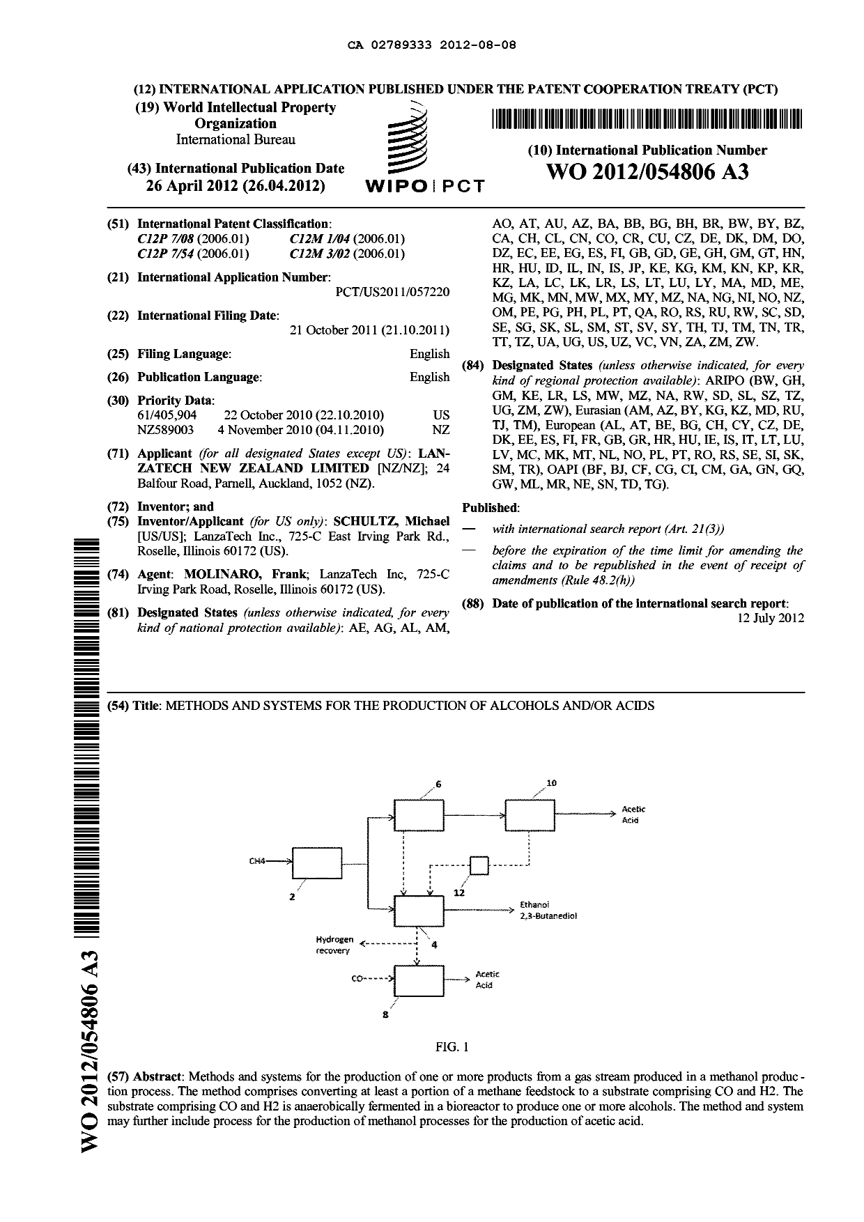 Document de brevet canadien 2789333. Abrégé 20120808. Image 1 de 1