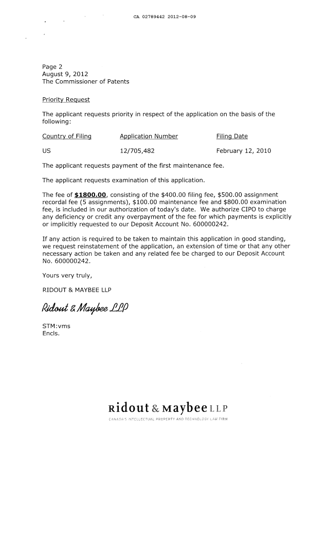 Document de brevet canadien 2789442. Cession 20120809. Image 2 de 28