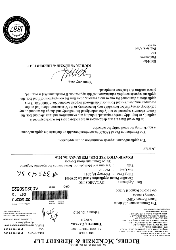 Document de brevet canadien 2789461. Poursuite-Amendment 20141213. Image 1 de 1