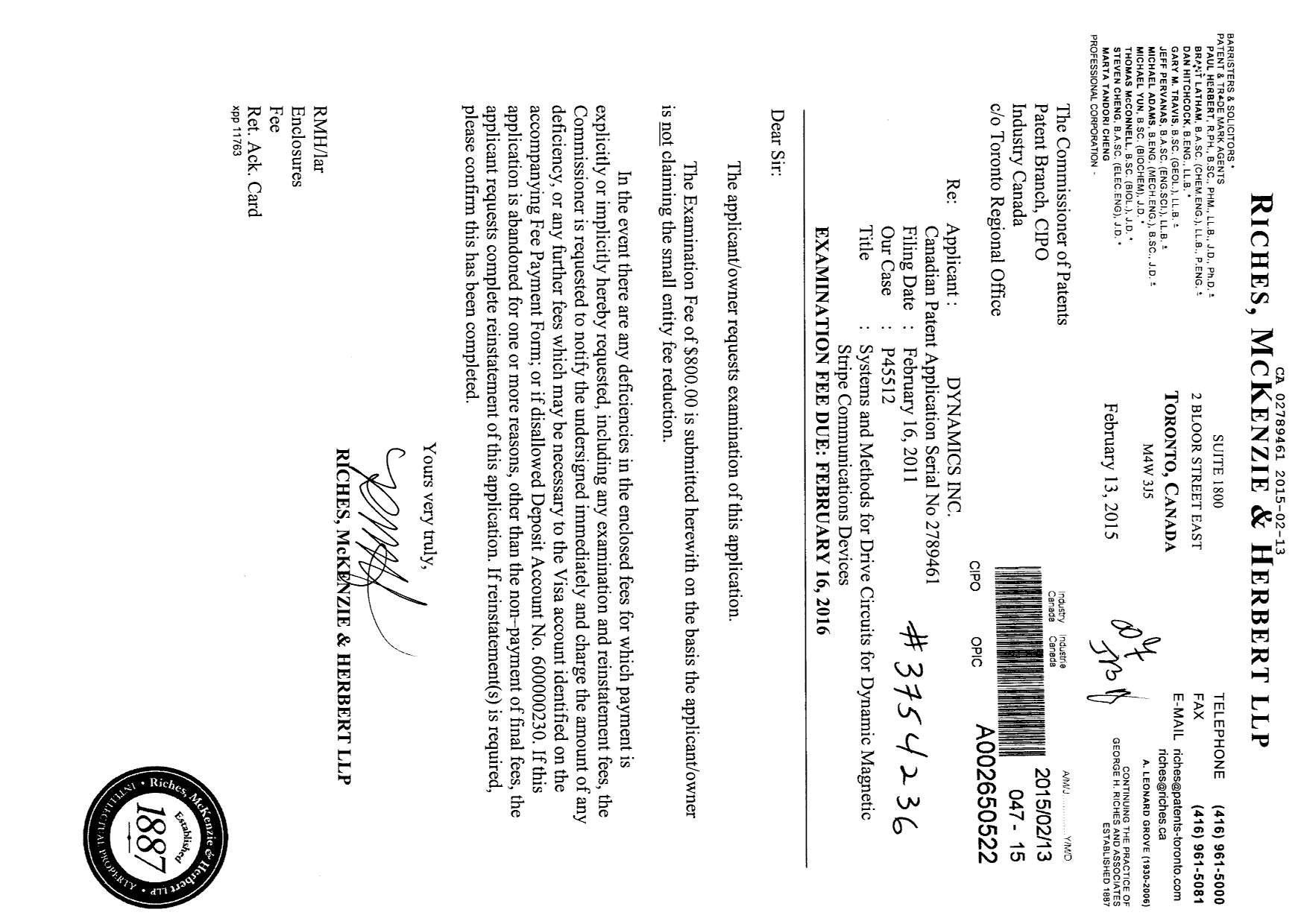 Document de brevet canadien 2789461. Poursuite-Amendment 20141213. Image 1 de 1