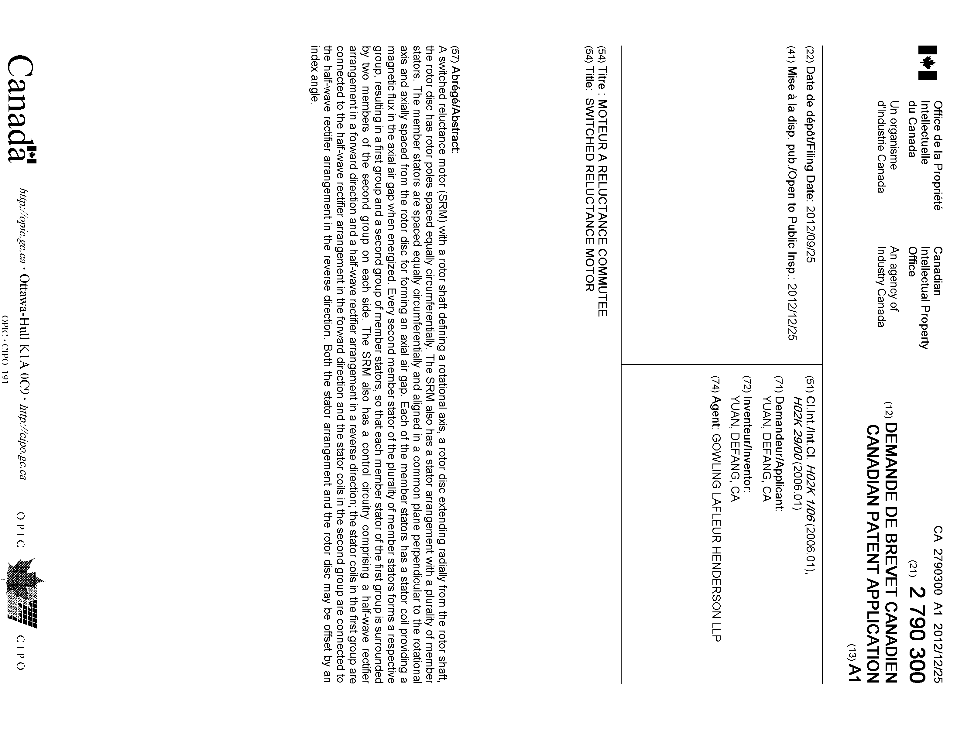 Document de brevet canadien 2790300. Page couverture 20111228. Image 1 de 1