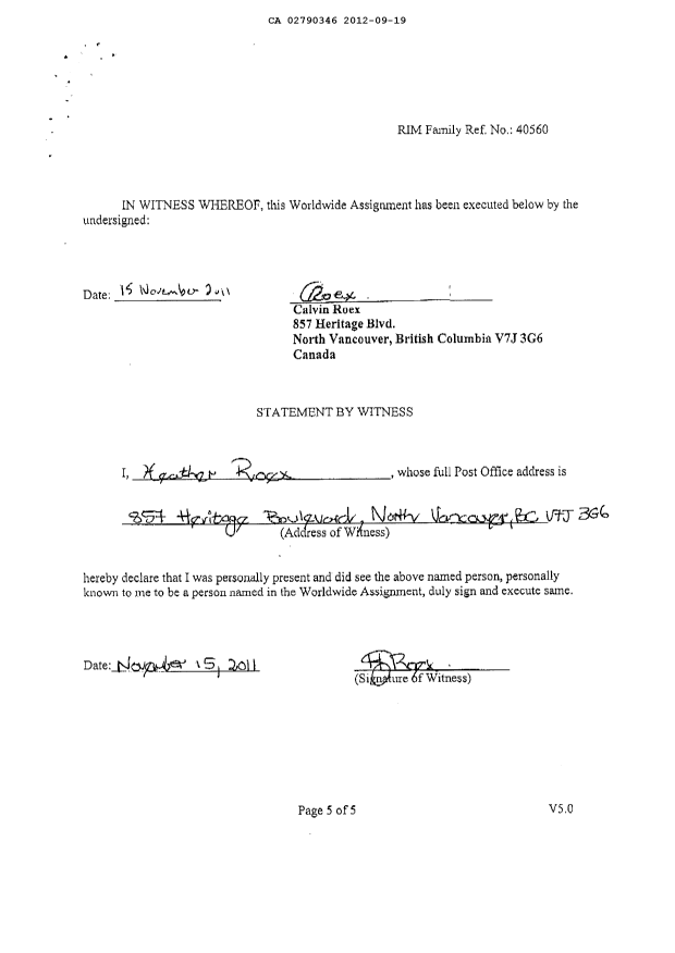 Document de brevet canadien 2790346. Cession 20120919. Image 10 de 10