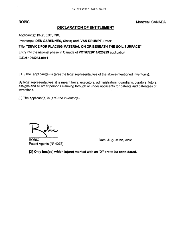 Document de brevet canadien 2790716. Cession 20120822. Image 5 de 5