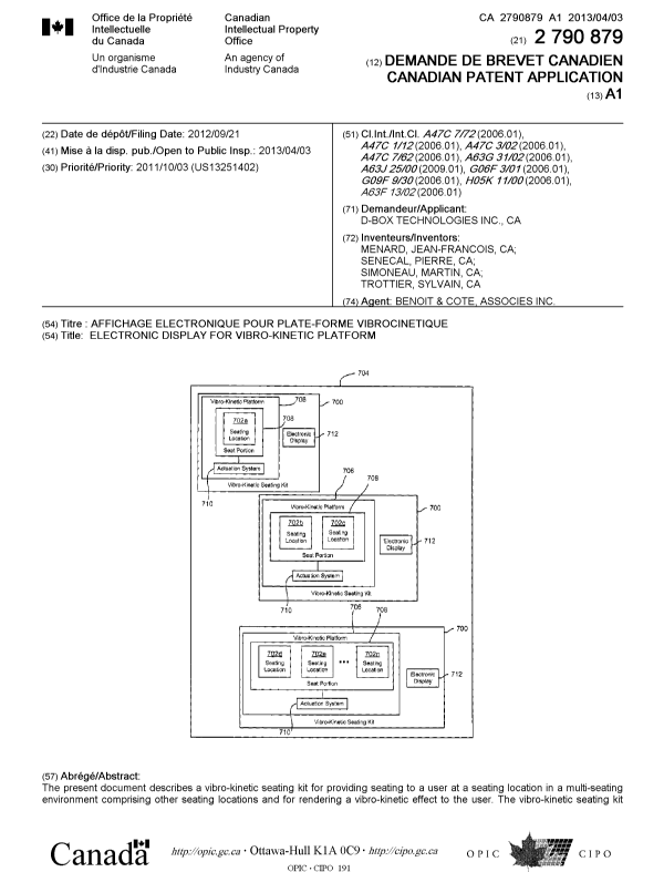 Document de brevet canadien 2790879. Page couverture 20130328. Image 1 de 2