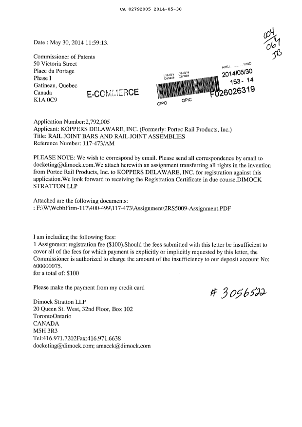 Canadian Patent Document 2792005. Correspondence 20140530. Image 1 of 2