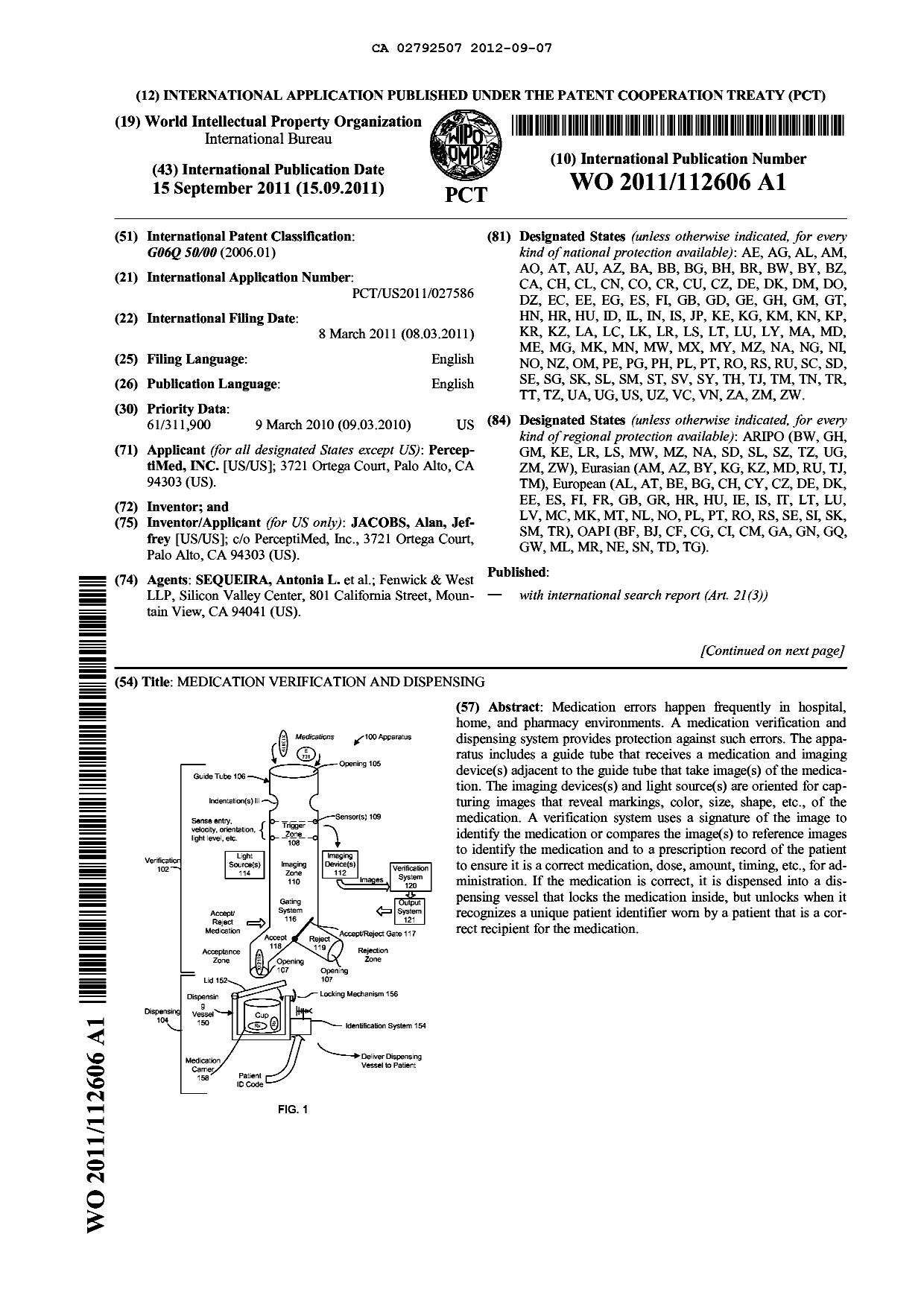Document de brevet canadien 2792507. Abrégé 20120907. Image 1 de 2