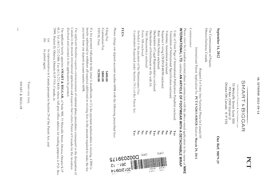 Document de brevet canadien 2793599. Cession 20120914. Image 1 de 2