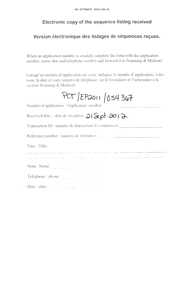 Document de brevet canadien 2794037. Cession 20120921. Image 1 de 6