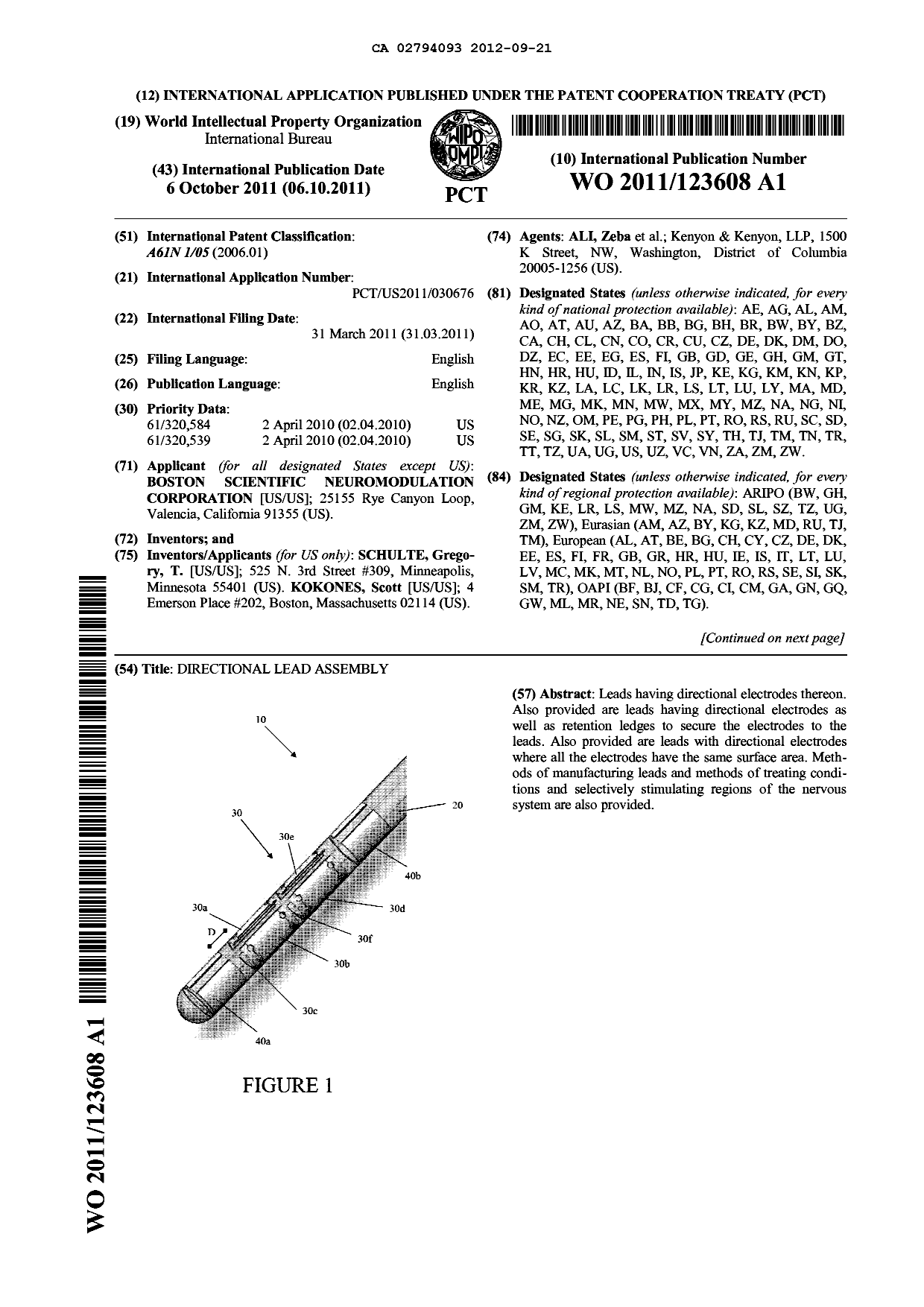 Canadian Patent Document 2794093. Abstract 20120921. Image 1 of 2