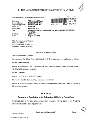 Document de brevet canadien 2794708. Modification 20180831. Image 1 de 12