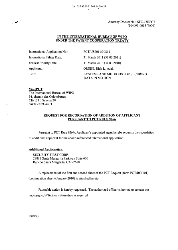 Document de brevet canadien 2795206. PCT 20120928. Image 2 de 18