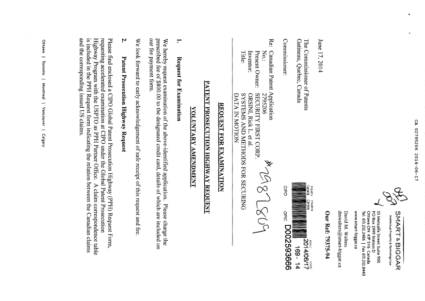 Document de brevet canadien 2795206. Poursuite-Amendment 20140617. Image 1 de 17