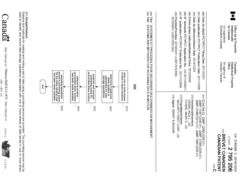 Document de brevet canadien 2795206. Page couverture 20141208. Image 1 de 2