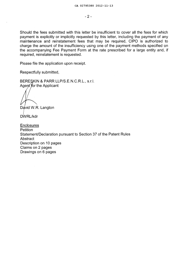 Document de brevet canadien 2795380. Cession 20121113. Image 2 de 4