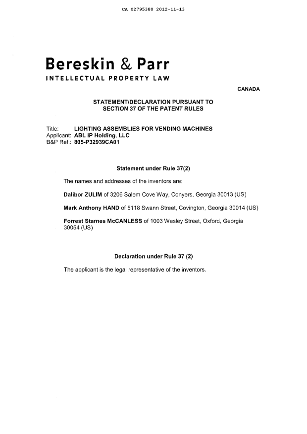 Document de brevet canadien 2795380. Cession 20121113. Image 4 de 4