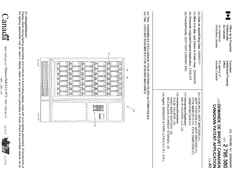 Document de brevet canadien 2795380. Page couverture 20130121. Image 1 de 2