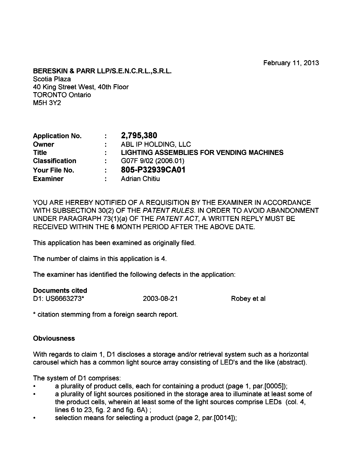 Document de brevet canadien 2795380. Poursuite-Amendment 20130211. Image 1 de 3