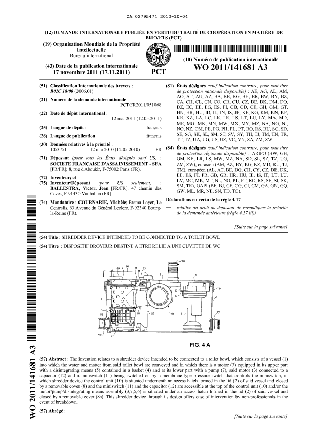 Document de brevet canadien 2795474. Abrégé 20121004. Image 1 de 2