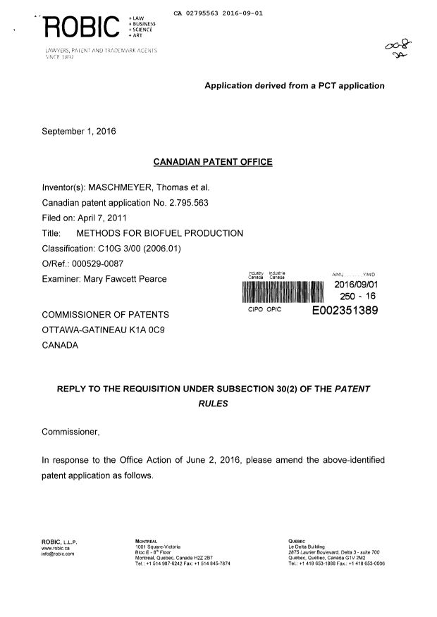 Document de brevet canadien 2795563. Modification 20160901. Image 1 de 41