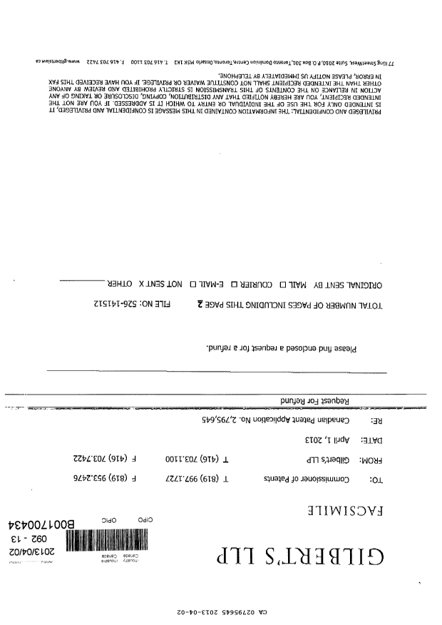 Document de brevet canadien 2795645. Poursuite-Amendment 20121202. Image 2 de 2