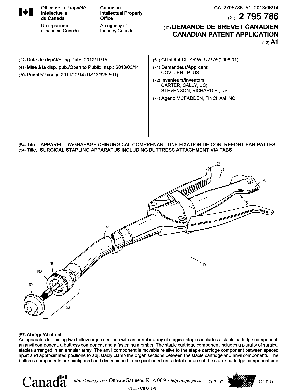 Document de brevet canadien 2795786. Page couverture 20130621. Image 1 de 2