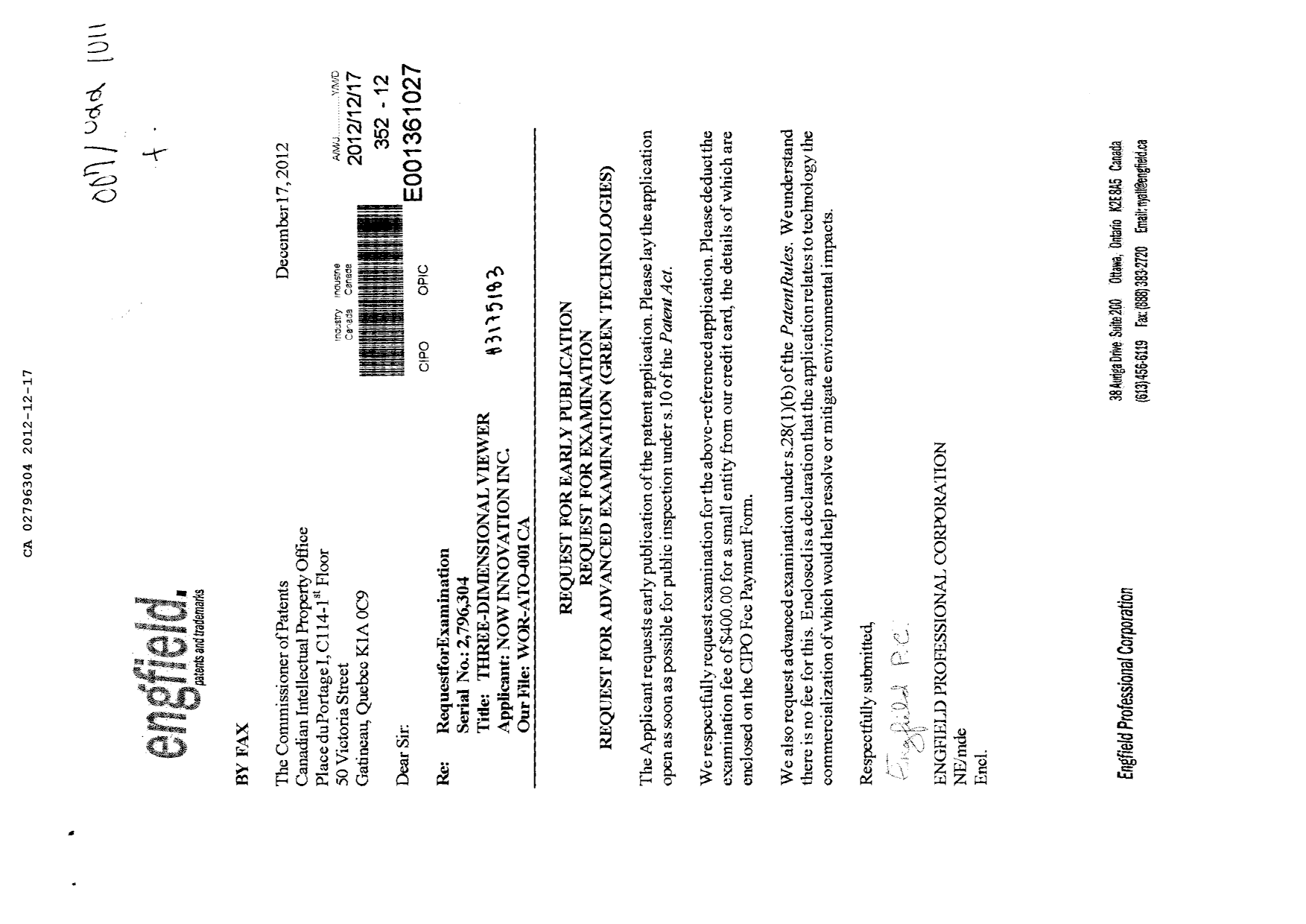 Document de brevet canadien 2796304. Poursuite-Amendment 20111217. Image 1 de 1