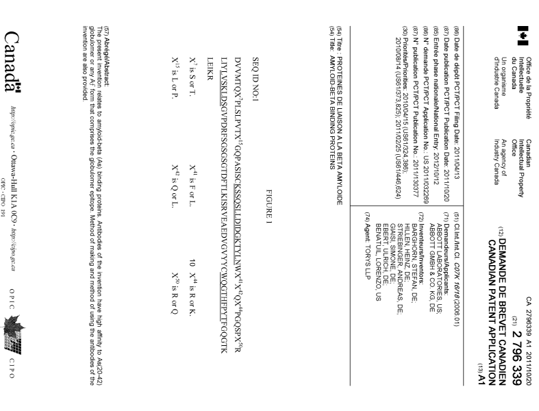 Document de brevet canadien 2796339. Page couverture 20121210. Image 1 de 1
