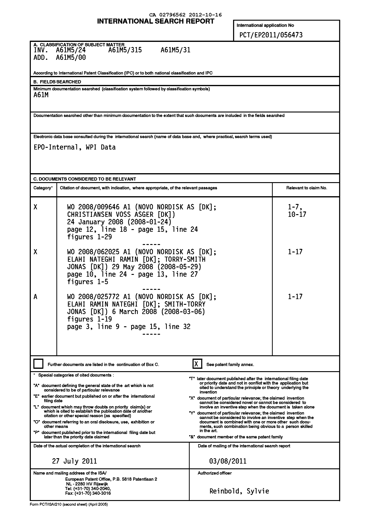 Document de brevet canadien 2796562. PCT 20121016. Image 1 de 8