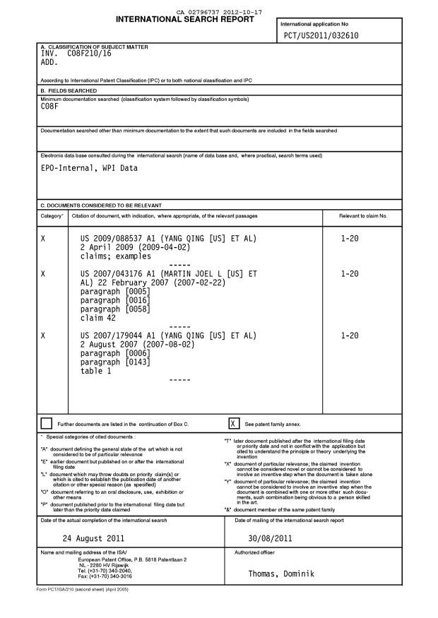 Document de brevet canadien 2796737. PCT 20121017. Image 1 de 7
