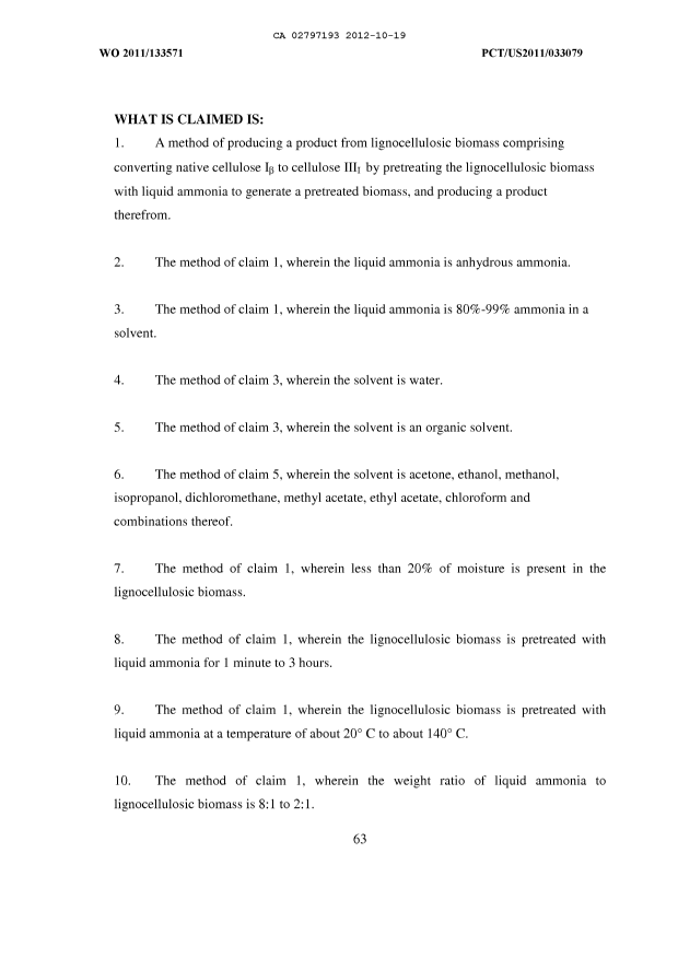 Document de brevet canadien 2797193. Revendications 20111219. Image 1 de 4