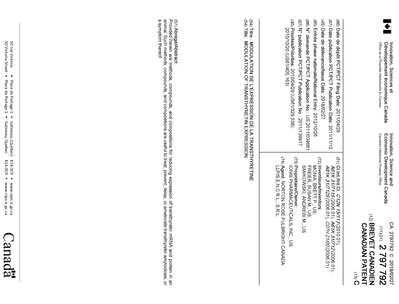 Document de brevet canadien 2797792. Page couverture 20180201. Image 1 de 1