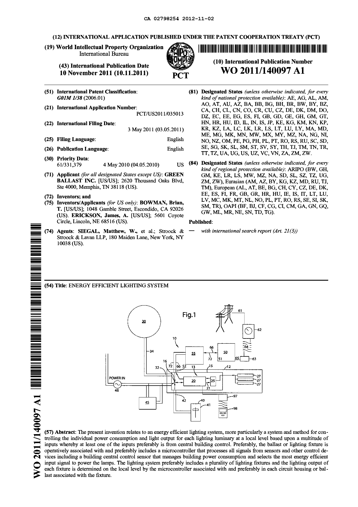 Document de brevet canadien 2798254. Abrégé 20121102. Image 1 de 1