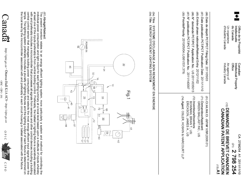 Document de brevet canadien 2798254. Page couverture 20130107. Image 1 de 1