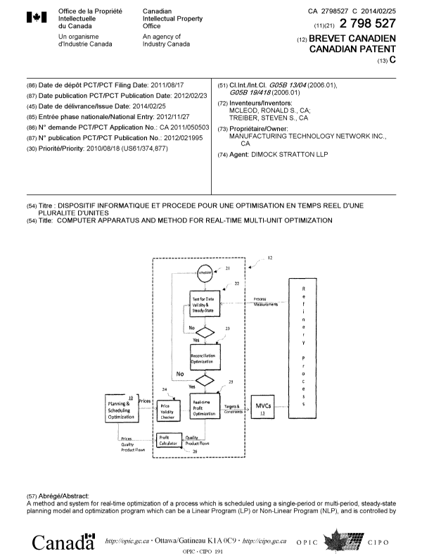 Document de brevet canadien 2798527. Page couverture 20140123. Image 1 de 2