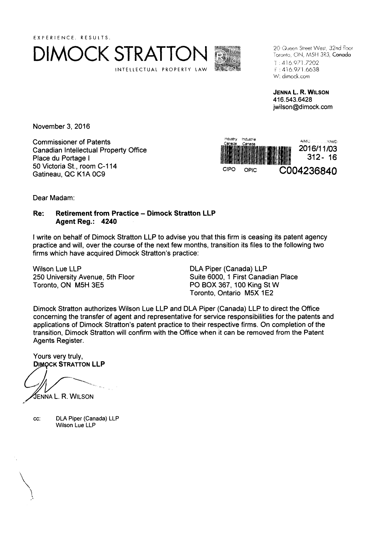 Document de brevet canadien 2798527. Correspondance 20161103. Image 2 de 3
