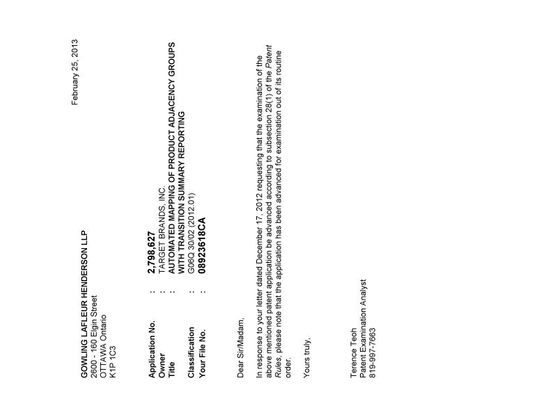 Canadian Patent Document 2798627. Prosecution-Amendment 20121225. Image 1 of 1