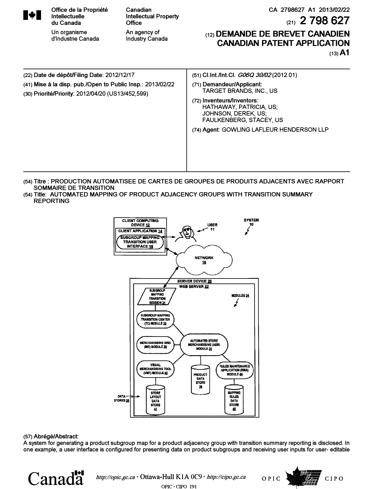 Document de brevet canadien 2798627. Page couverture 20130305. Image 1 de 2
