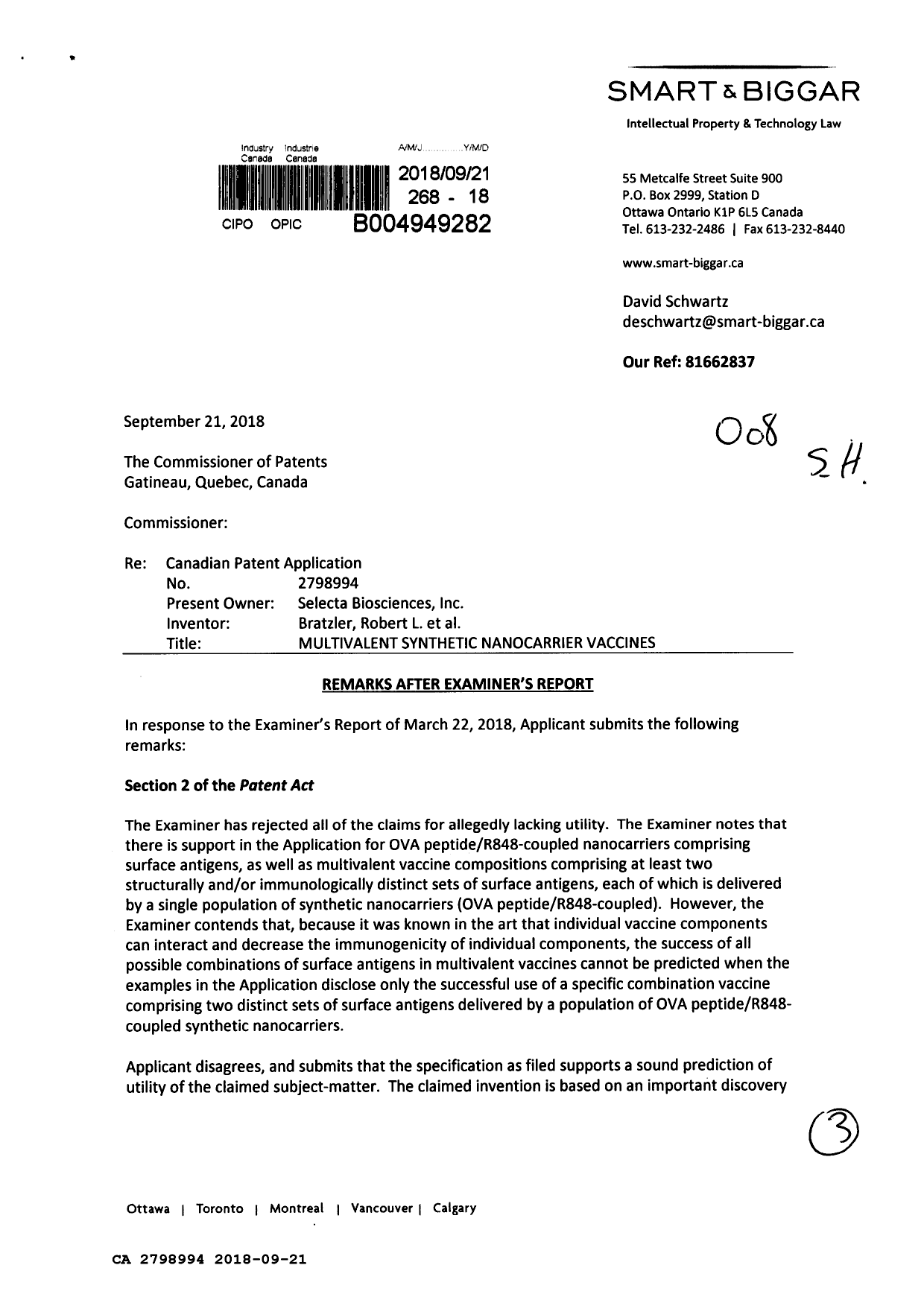 Document de brevet canadien 2798994. Modification 20180921. Image 1 de 3