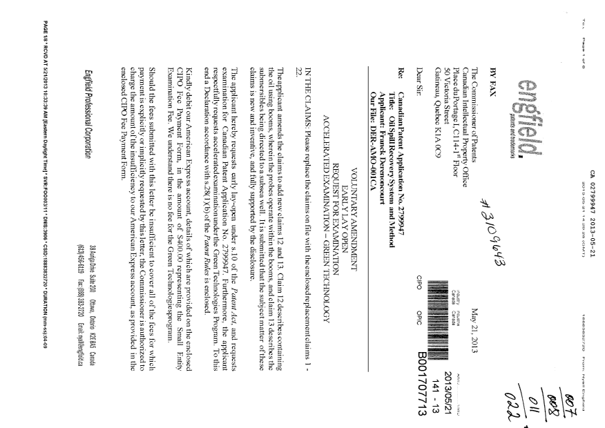 Document de brevet canadien 2799947. Poursuite-Amendment 20130521. Image 1 de 6