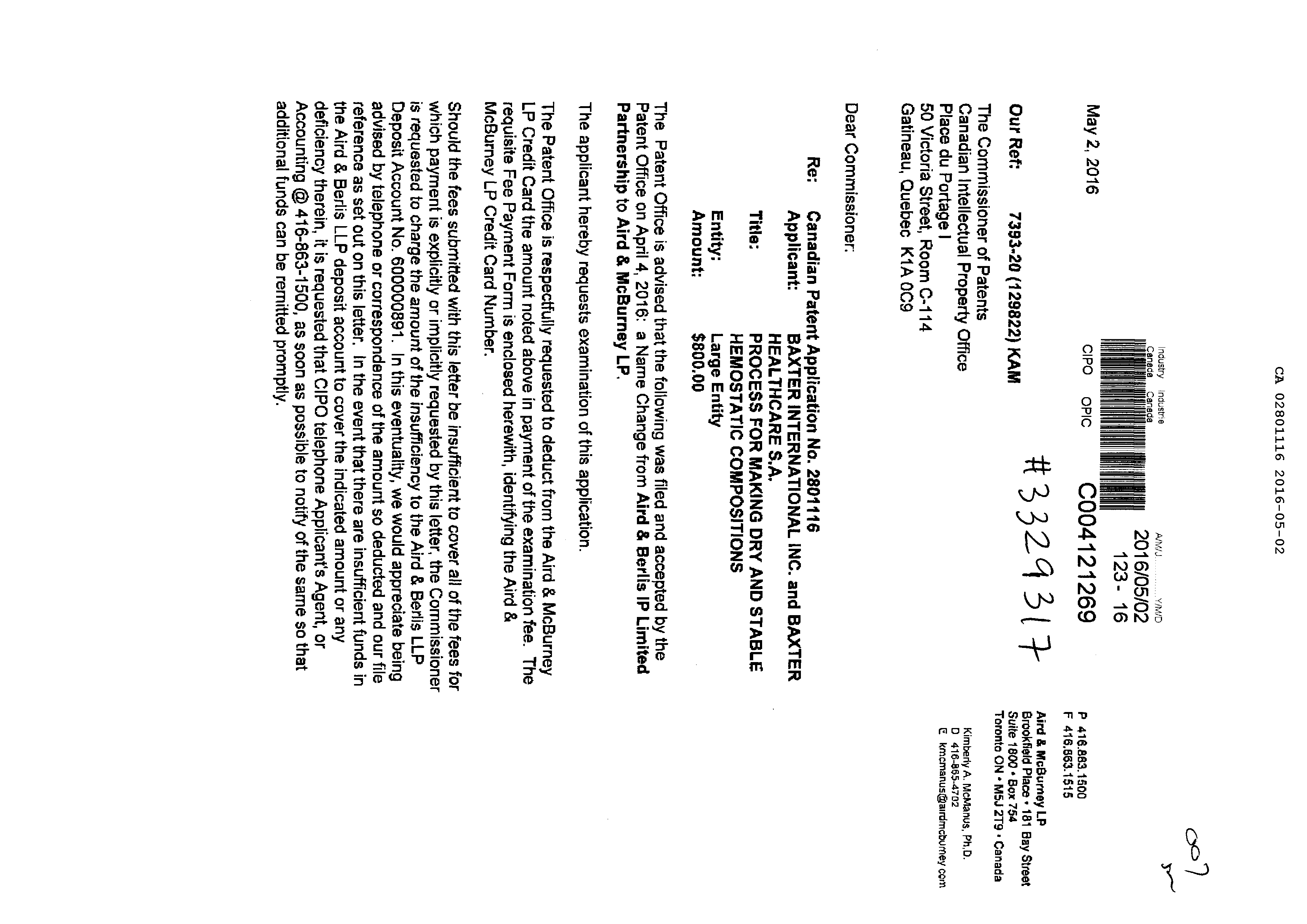 Canadian Patent Document 2801116. Prosecution-Amendment 20151202. Image 1 of 3
