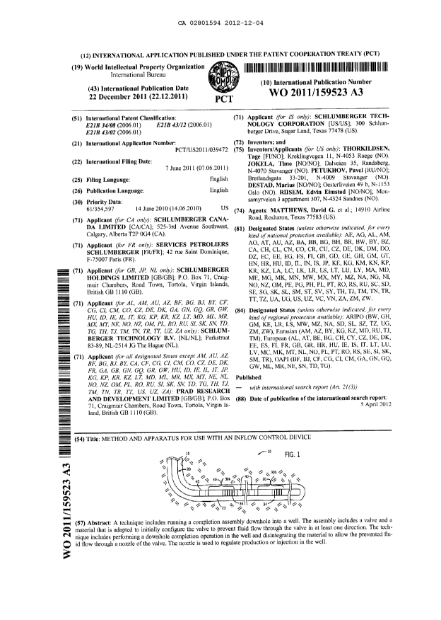 Document de brevet canadien 2801594. PCT 20121204. Image 1 de 8