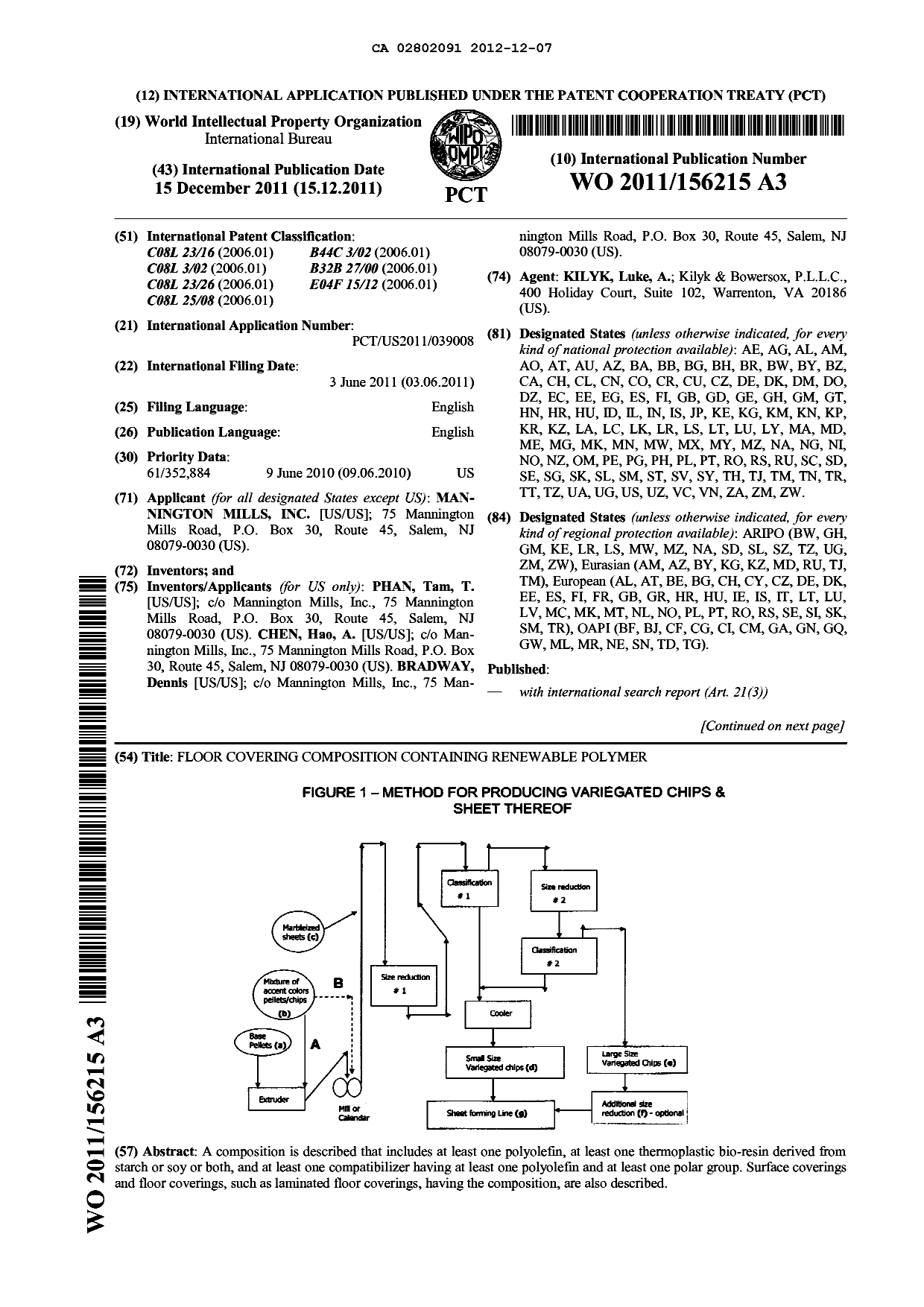 Document de brevet canadien 2802091. Abrégé 20121207. Image 1 de 2