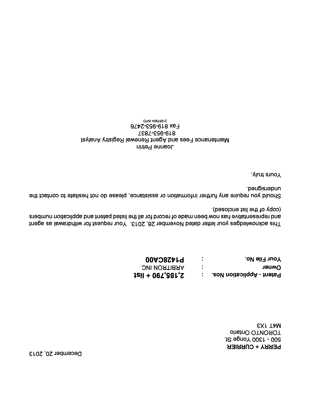 Canadian Patent Document 2803661. Correspondence 20121220. Image 1 of 1