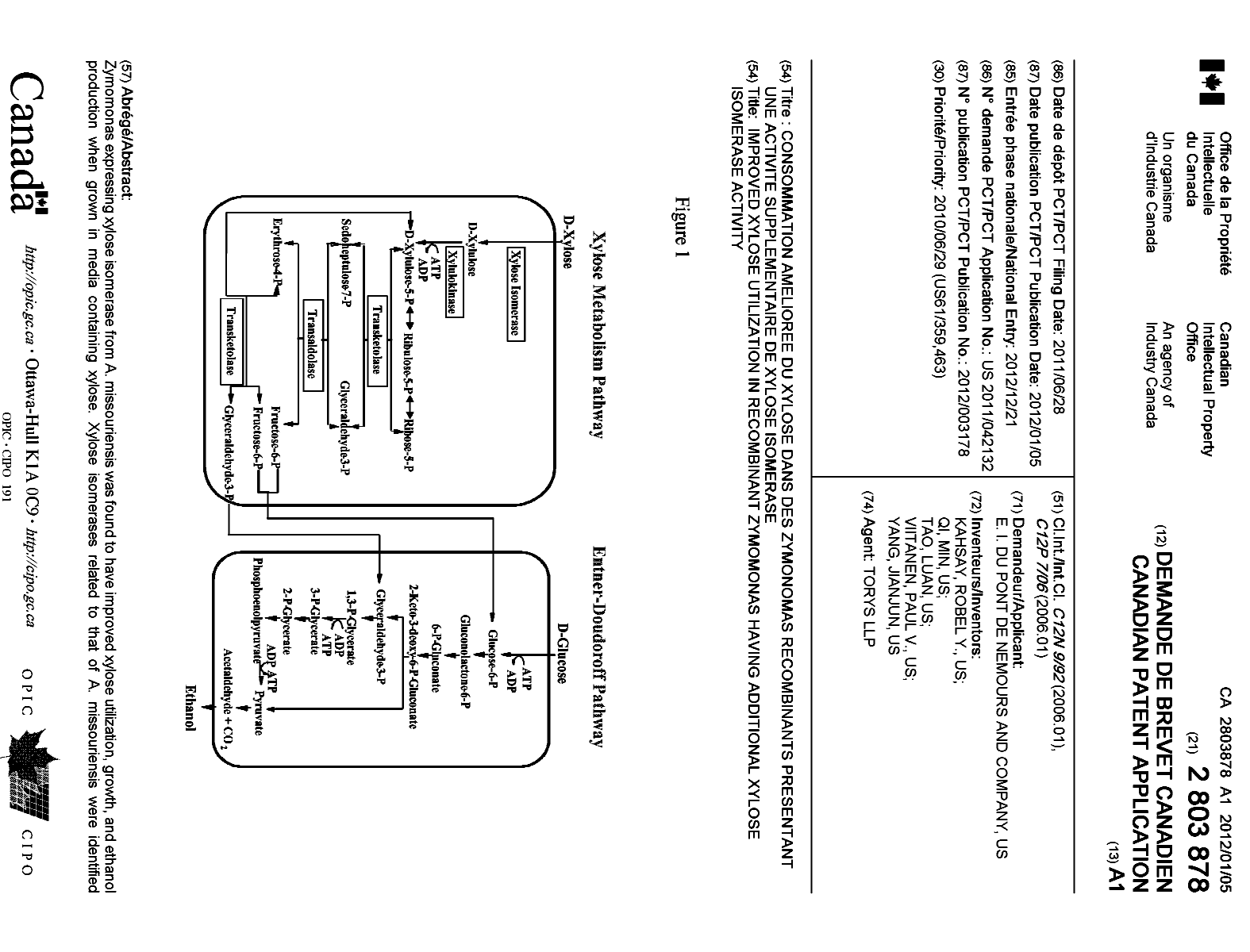 Document de brevet canadien 2803878. Page couverture 20121219. Image 1 de 2