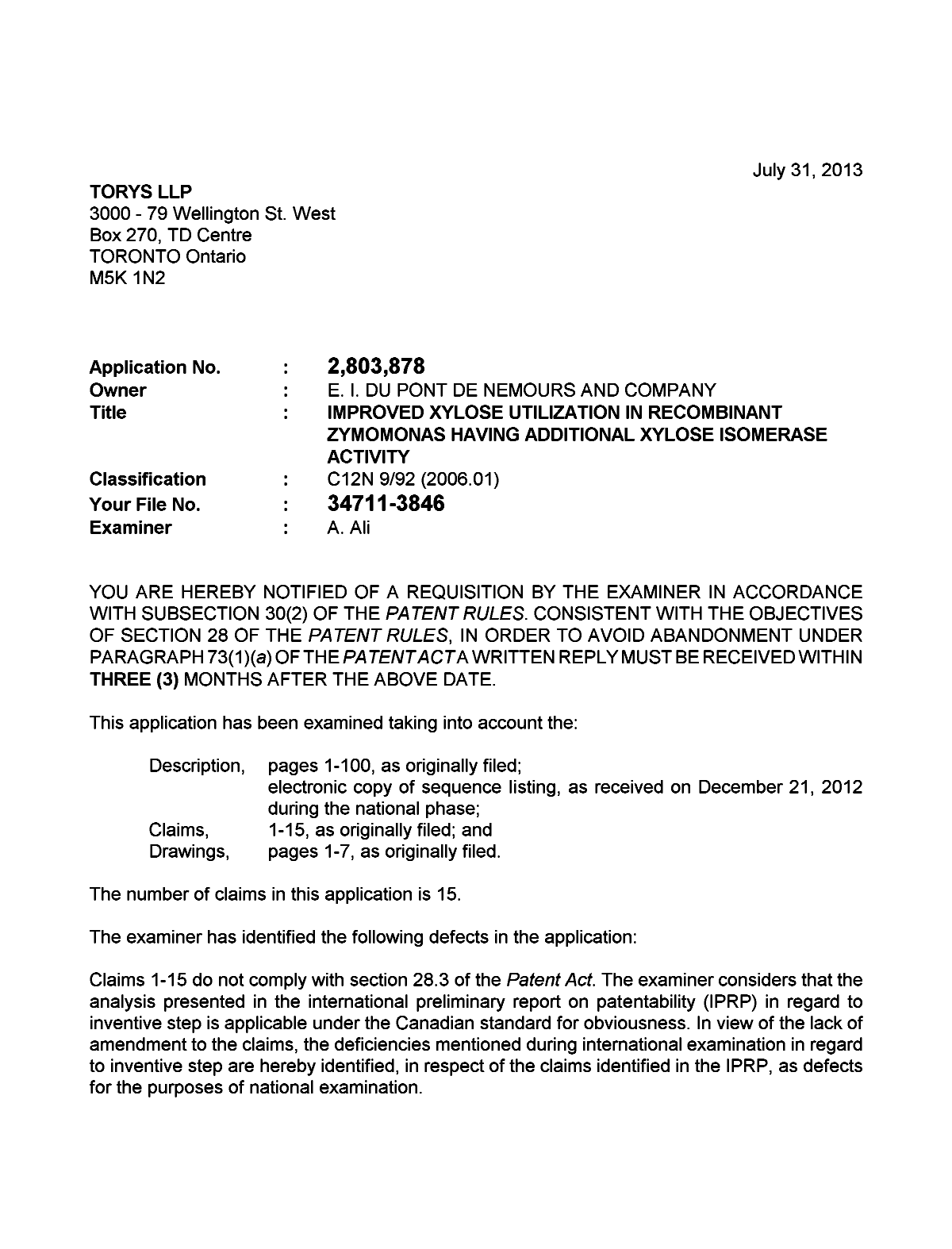 Document de brevet canadien 2803878. Poursuite-Amendment 20130731. Image 1 de 2