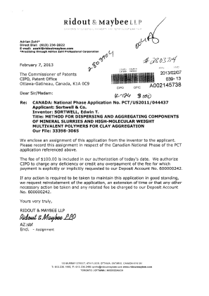 Canadian Patent Document 2803904. Assignment 20130207. Image 1 of 2