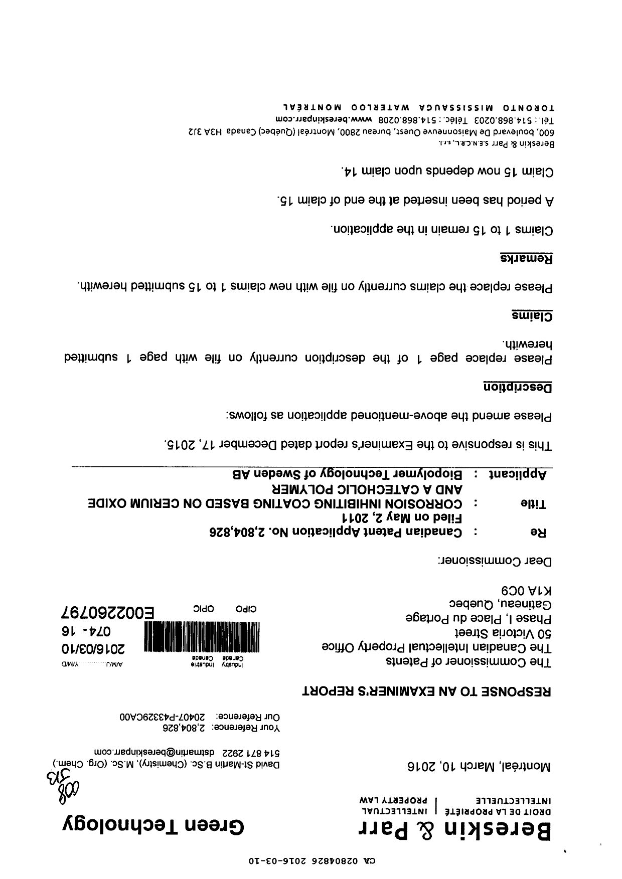 Canadian Patent Document 2804826. Prosecution-Amendment 20151210. Image 1 of 6