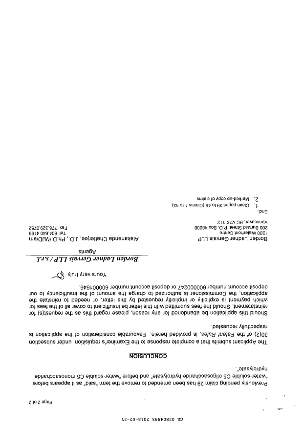 Document de brevet canadien 2804993. Poursuite-Amendment 20141227. Image 2 de 26