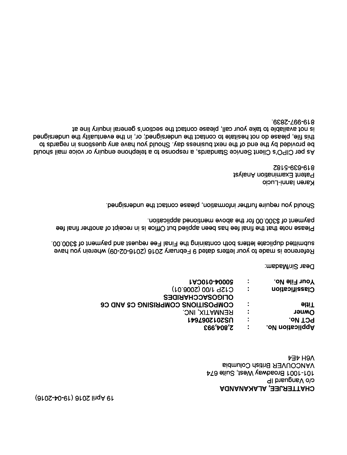 Document de brevet canadien 2804993. Poursuite-Amendment 20151219. Image 1 de 1