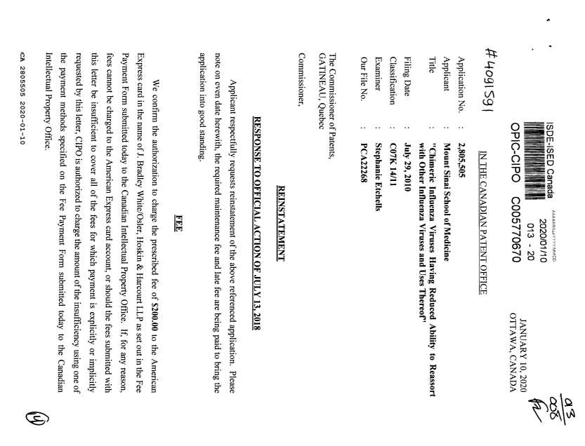 Document de brevet canadien 2805505. Modification 20200110. Image 1 de 14